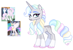 Size: 1280x880 | Tagged: safe, artist:twilightpriincess, imported from derpibooru, fleur-de-lis, princess celestia, oc, alicorn, pony, unicorn, coat markings, horn, lidded eyes, magical lesbian spawn, multicolored hair, offspring, parent:fleur-de-lis, parent:princess celestia, parents:fleur-de-lestia, simple background, socks (coat markings), transparent background, unicorn oc, unshorn fetlocks