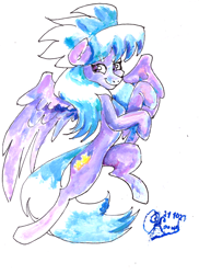 Size: 3054x4200 | Tagged: safe, artist:mannybcadavera, imported from derpibooru, cloudchaser, pegasus, pony, eyebrows, eyebrows visible through hair, female, happy, looking at you, mare, simple background, smiling, solo, spread wings, traditional art, white background, wings