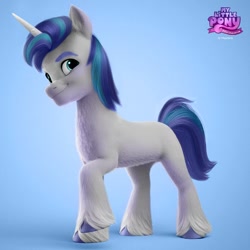 Size: 1080x1080 | Tagged: safe, artist:artharuhi, artist:jonatancatalan, edit, imported from derpibooru, shining armor, earth pony, pony, unicorn, 3d, g4, g4 to g5, g5, gradient background, looking at you, male, my little pony: a new generation, my little pony: a new generation logo, raised hoof, recolor, slim, smiling, smiling at you, solo, stallion, unshorn fetlocks