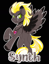 Size: 1280x1664 | Tagged: safe, artist:missbramblemele, imported from derpibooru, oc, oc only, oc:synth, pegasus, pony, black background, male, simple background, solo, stallion