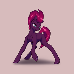 Size: 2875x2875 | Tagged: safe, artist:aquaticvibes, imported from derpibooru, tempest shadow, pony, unicorn, blank flank tempest, broken horn, eye scar, female, high res, horn, mare, missing accessory, no armor, pink background, scar, simple background, solo