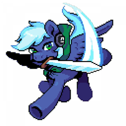 Size: 960x960 | Tagged: safe, artist:hikkage, imported from derpibooru, oc, oc only, oc:moonlight drop, pegasus, pony, headphones, pixel art, simple background, solo, sword, transparent background, weapon