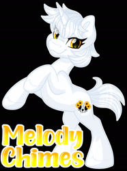 Size: 1600x2145 | Tagged: safe, artist:missbramblemele, imported from derpibooru, oc, oc only, oc:melody chimes, pony, unicorn, black background, female, mare, rearing, simple background, solo