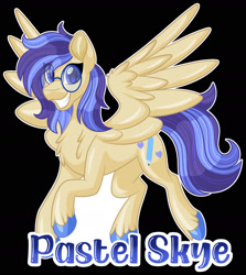 Size: 1600x1793 | Tagged: safe, artist:missbramblemele, imported from derpibooru, oc, oc only, oc:pastel skye, pegasus, pony, black background, female, glasses, mare, simple background, solo