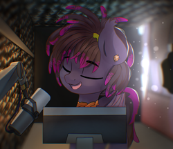 Size: 3041x2624 | Tagged: safe, artist:jfrxd, imported from derpibooru, oc, oc only, bat pony, pony, bat pony oc, high res, microphone, recording booth, solo