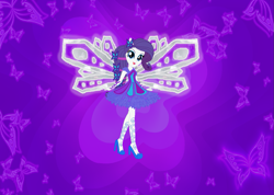 Size: 1221x869 | Tagged: safe, artist:selenaede, artist:user15432, imported from derpibooru, rarity, fairy, equestria girls, alternate hairstyle, base used, butterflix, clothes, crossover, dress, fairy wings, fairyized, high heels, long hair, ponied up, purple dress, shoes, solo, white wings, wings, winx, winx club, winxified