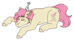 Size: 2600x1400 | Tagged: safe, artist:kikirdcz, imported from derpibooru, oc, oc only, earth pony, pony, hat, lying down, male, party hat, prone, simple background, sleeping, solo, stallion, transparent background