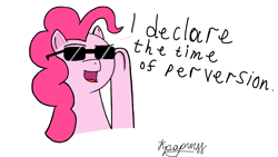 Size: 1920x1080 | Tagged: safe, artist:kpapwiss, imported from derpibooru, pinkie pie, earth pony, pony, female, glasses, mare, meme, ponk, simple background, smiling, solo, white background