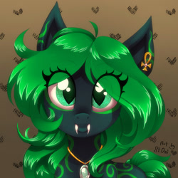 Size: 1280x1280 | Tagged: safe, artist:st. oni, imported from derpibooru, oc, oc only, oc:sekai, pony, bust, commission, fangs, green eyes, green mane, portrait, solo