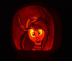 Size: 1873x1583 | Tagged: safe, artist:archiveit1, imported from derpibooru, oc, oc only, oc:athena (shawn keller), pony, carving, craft, cute, guardians of pondonia, halloween, holiday, irl, jack-o-lantern, looking at you, photo, pumpkin, pumpkin carving, shawn keller, smiling, solo, traditional art