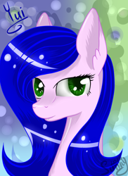 Size: 1836x2520 | Tagged: safe, artist:herusann, imported from derpibooru, oc, oc only, earth pony, pony, abstract background, bust, ear fluff, earth pony oc, solo
