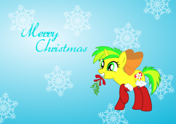 Size: 2875x2020 | Tagged: safe, artist:kaitykat117, imported from derpibooru, oc, oc only, oc:flower love(kaitykat), base used, bow, christmas, clothes, female, hair bow, high res, holiday, mistletoe, snow, snowflake, socks, vector