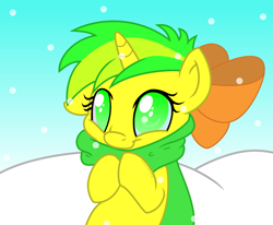 Size: 1949x1604 | Tagged: safe, artist:kaitykat117, imported from derpibooru, oc, oc only, oc:flower love(kaitykat), pony, base used, clothes, cute, female, filly, scarf, snow, snowfall, solo, vector, winter