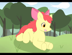 Size: 1000x764 | Tagged: safe, artist:nyuru, imported from derpibooru, apple bloom, earth pony, pony, female, filly, solo, tree