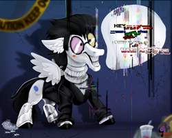 Size: 1500x1200 | Tagged: safe, artist:brainiac, imported from derpibooru, pony, robot, clothes, crossover, cyber legs, deltarune, downvote bait, error, glitch, link in description, male, pipis, ponified, puppet, spamton, spamton g. spamton, stallion, text, tiktok