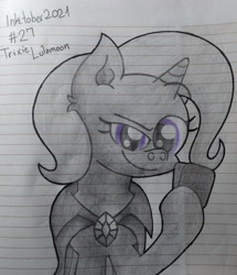 Size: 2889x3362 | Tagged: safe, artist:iceflower99, imported from derpibooru, trixie, pony, high res, inktober, inktober 2021, lined paper, solo, traditional art