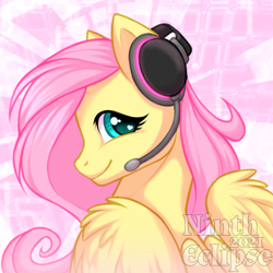 Size: 1000x1000 | Tagged: safe, artist:nintheclipse, imported from derpibooru, fluttershy, pegasus, pony, abstract background, bust, cute, female, gamer fluttershy, gamershy, headset, heart eyes, looking at you, looking back, looking back at you, mare, portrait, profile picture, shyabetes, smiling, smiling at you, solo, wingding eyes