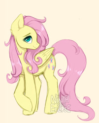 Size: 1029x1280 | Tagged: safe, artist:nintheclipse, imported from derpibooru, fluttershy, pegasus, pony, colored sketch, crossed hooves, cute, ear fluff, female, looking at you, mare, mlp fim's tenth anniversary, shyabetes, simple background, smiling, solo, yellow background