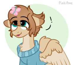 Size: 930x820 | Tagged: safe, artist:pink-pone, imported from derpibooru, oc, oc only, oc:benji buttons, butterfly, pegasus, pony, clothes, male, solo, stallion, sweater