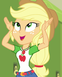 Size: 586x727 | Tagged: safe, imported from derpibooru, screencap, applejack, equestria girls, equestria girls series, holidays unwrapped, spoiler:eqg series (season 2), cropped, cute, jackabetes, o come all ye squashful, solo