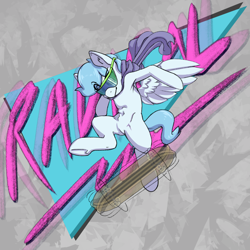 Size: 2048x2048 | Tagged: safe, artist:compound lift, imported from derpibooru, oc, oc only, oc:file folder, pegasus, pony, clothes, high res, horsin' around, male, radical, scarf, skateboard, solo, stallion, sunglasses