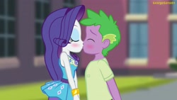 Size: 3640x2048 | Tagged: safe, artist:georgegarza01, imported from derpibooru, rarity, spike, equestria girls, blushing, duo, eyes closed, female, geode of shielding, high res, human spike, kiss on the lips, kissing, magical geodes, male, rarity peplum dress, shipping, show accurate, sparity, story included, straight