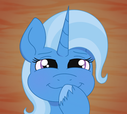 Size: 724x649 | Tagged: safe, artist:dyonys, derpibooru exclusive, imported from derpibooru, trixie, pony, unicorn, bust, female, hoof over mouth, horn, mare, portrait, purple eyes, smiling, smug, solo, two toned mane, unshorn fetlocks