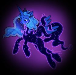 Size: 1966x1932 | Tagged: safe, artist:immunefox, imported from derpibooru, princess luna, tantabus, alicorn, pony, do princesses dream of magic sheep, crying, digital art, fanart, floating, procreate app, sad, simple background, solo