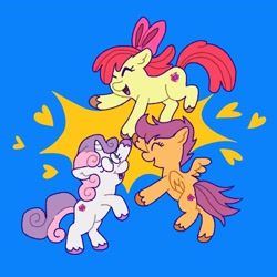 Size: 2048x2048 | Tagged: safe, artist:phobohobo1, imported from derpibooru, apple bloom, scootaloo, sweetie belle, earth pony, pegasus, pony, unicorn, cutie mark crusaders, eyes closed, female, filly, high res, open mouth, open smile, smiling, spread wings, trio, trio female, wings