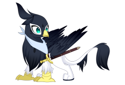 Size: 2598x1772 | Tagged: safe, artist:takan0, imported from derpibooru, oc, oc only, griffon, female, simple background, solo, sword, transparent background, weapon