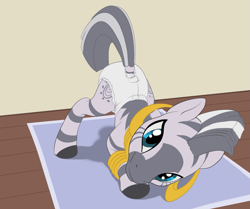 Size: 1199x1000 | Tagged: safe, artist:binkyroom, imported from derpibooru, zecora, pony, zebra, abdl, commission, diaper, diaper fetish, face down ass up, female, fetish, jack-o challenge, looking at you, meme, non-baby in diaper, smiling, smiling at you, solo, ych result