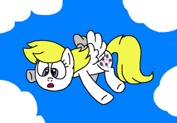 Size: 893x623 | Tagged: safe, artist:brobbol, imported from derpibooru, surprise, pegasus, pony, fanfic:the pony who could fly, aaaaaaahhhhh, cloud, cloudy, falling, female, g1, g1 to g4, g4, generation leap, mare, open mouth, screaming, sky, surprise (g1), surprise can fly, surprise can't fly, surprise tales, this will end in property damage