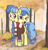 Size: 838x867 | Tagged: safe, artist:kleyime, oc, oc only, oc:eeny meeny, oc:miney moe, earth pony, pony, clothes, coat, conjoined, conjoined twins, forest, scarf, smiling, tree