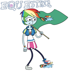 Size: 3000x3000 | Tagged: safe, alternate version, artist:wren, rainbow dash, human, equestria girls, amphibia, anne boonchuy, armband, clothes, flag, font, humanized, shoes, simple background, skirt, sock, squatpony, squish, squishing, standing, sweatshirt, transparent background