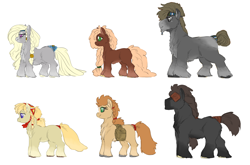 Size: 3864x2557 | Tagged: safe, artist:snspony, oc, oc only, pony, bag, bandana, blaze (coat marking), female, fluffy, male, mare, pale belly, saddle bag, simple background, snowpony (species), socks (coat marking), stallion, taiga pony, tail wrap, unshorn fetlocks, white background