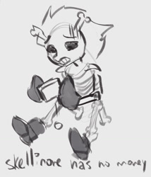 Size: 1026x1197 | Tagged: safe, artist:mrscroup, imported from derpibooru, skellinore, skeleton pony, the break up breakdown, bone, boots, cropped, poor, shoes, skeleton, sketch, solo, wallet