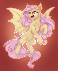 Size: 1800x2200 | Tagged: safe, artist:fanaticpanda, imported from derpibooru, fluttershy, bat pony, pegasus, pony, bat ponified, chest fluff, female, flutterbat, open mouth, race swap, slit pupils, solo