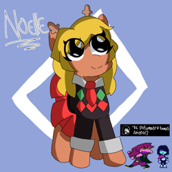 Size: 2397x2388 | Tagged: safe, artist:juanluuis8, imported from derpibooru, pony, deltarune, god fucking damnit kris where the fuck are we, hair, high res, kris, meme, noelle holiday, ponified, susie (deltarune)