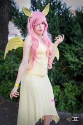 Size: 2000x3000 | Tagged: safe, artist:ellychancosplay, imported from derpibooru, fluttershy, bat pony, human, 2017, bare shoulders, bat ponified, clothes, cosplay, costume, flutterbat, high res, irl, irl human, photo, race swap, sleeveless