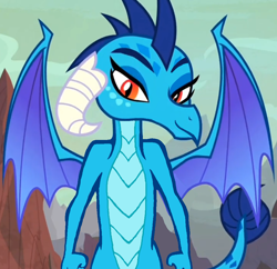 Size: 1026x992 | Tagged: safe, edit, edited screencap, imported from derpibooru, screencap, princess ember, dragon, sweet and smoky, dragon lands, female, looking at you, smiling, solo