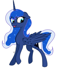 Size: 1836x2188 | Tagged: safe, artist:herusann, imported from derpibooru, princess luna, alicorn, pony, ethereal mane, eyelashes, female, horn, mare, simple background, smiling, solo, starry mane, transparent background, wings