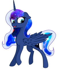 Size: 1836x2188 | Tagged: safe, alternate version, artist:herusann, imported from derpibooru, princess luna, alicorn, pony, ethereal mane, eyelashes, female, galaxy mane, horn, mare, simple background, smiling, solo, transparent background, wings