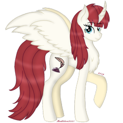 Size: 768x768 | Tagged: safe, artist:madlilon2051, imported from derpibooru, oc, oc only, oc:fausticorn, alicorn, pony, alicorn oc, chest fluff, eyelashes, female, horn, mare, raised hoof, simple background, smiling, solo, transparent background, wings
