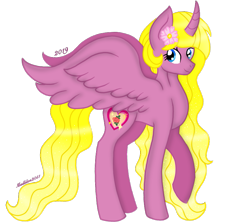 Size: 835x746 | Tagged: safe, artist:madlilon2051, imported from derpibooru, oc, oc only, alicorn, pony, alicorn oc, chest fluff, female, flower, flower in hair, horn, mare, raised hoof, simple background, smiling, solo, transparent background, wings
