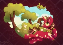 Size: 2560x1862 | Tagged: safe, artist:dedfriend, imported from derpibooru, oc, oc only, insect, ladybug, pony, unicorn, bow, leaf, male, solo, stallion, tree