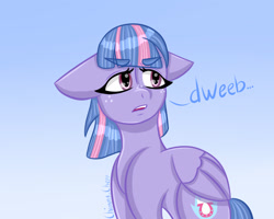 Size: 1280x1024 | Tagged: safe, artist:anastasiaplisetskaya, artist:chimmcherr, imported from derpibooru, wind sprint, pegasus, pony, dweeb, female, filly, gradient background, ponytober, solo, text