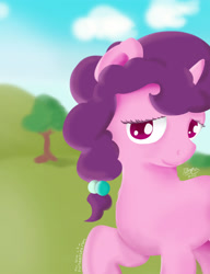 Size: 1920x2500 | Tagged: safe, artist:pwnagespartan, imported from derpibooru, sugar belle, pony, unicorn, cloud, female, smiling, solo, tree