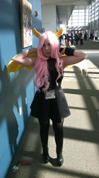 Size: 539x960 | Tagged: safe, artist:skyfairystarling, imported from derpibooru, fluttershy, bat pony, human, bat ponified, clothes, cosplay, costume, flutterbat, irl, irl human, nekocon, pantyhose, photo, race swap