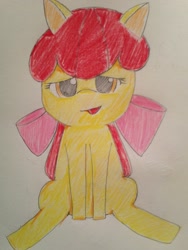 Size: 769x1024 | Tagged: safe, artist:おーりん, imported from derpibooru, apple bloom, earth pony, pony, female, filly, solo, traditional art