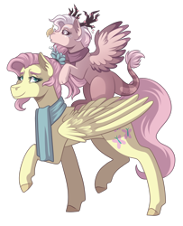 Size: 2600x3200 | Tagged: safe, artist:kikirdcz, imported from derpibooru, fluttershy, oc, oc:sakura, hybrid, clothes, female, high res, scarf, simple background, transparent background